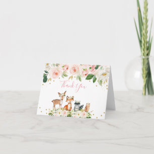 Girl Woodland Baby Dusche Blush Floral Vielen Dank Dankeskarte