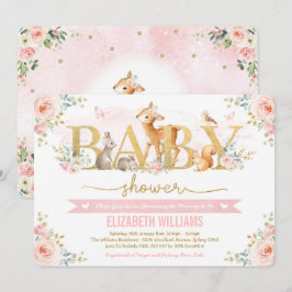 Girl Woodland Baby Dusche Rosa Blumenwald Einladung