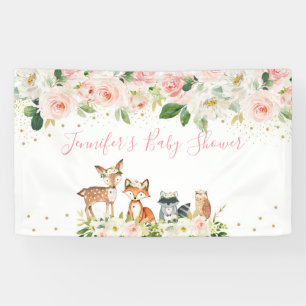 Girl Woodland Babydusche Blush Floral Banner