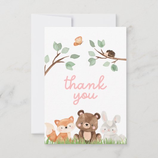 Girl Woodland Babydusche Danke Karte (Vorderseite)