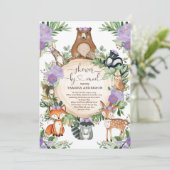 Girl Woodland Babydusche per Mail Lila Einladung (Stehend Vorderseite)