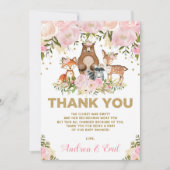 Girl Woodland Babydusche Rosa Gold Danke Karte (Vorderseite)