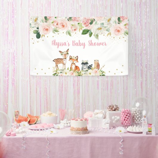 Girl Woodland Blush Floral Baby Dusche Banner (Party)