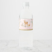 Girl Woodland Blush Pink Gold Floral Baby Dusche Wasserflaschenetikett (Vorderseite)