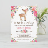 Girl Woodland Deer Baby Dusche Einladung Floral (Stehend Vorderseite)