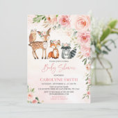 Girl Woodland Floral Baby Dusche Einladung (Stehend Vorderseite)