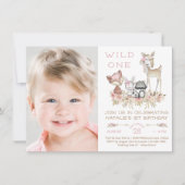 Girl Woodland Foto erste Geburtstagsparty Einladung (Vorderseite)