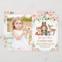 Girl Woodland Tiere Geburtstag Peach Blush Floral