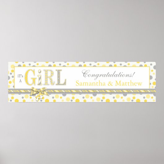 GIRL Yellow Dots Baby Duschbanner Poster (Vorne)