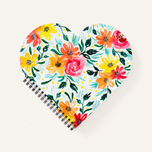 Girl Yellow Pink Floral Watercolor Muster Notizbuch