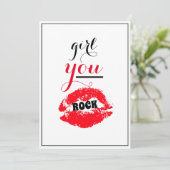 Girl You ROCK Nice Gesture Girls Red Lips Script Dankeskarte (Stehend Vorderseite)