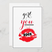 Girl You ROCK Nice Gesture Girls Red Lips Script Dankeskarte (Vorne/Hinten)
