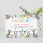 Girl Young Wild und drei Party Animal Birthday Einladung (Stehend Vorderseite)
