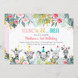 Girl Young Wild und drei Party Animal Birthday Einladung