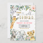 Girl Young Wild und Three Dritt Animal Birthday Einladung (Vorderseite)