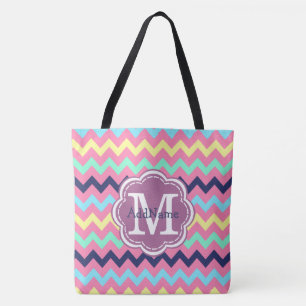 Girl-Zickzack-Floral Monogramm und Personalisierte Tasche