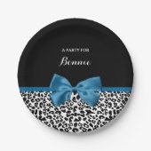 Girlaname Leopard Print Hübsch Blue Ribbon Bow Pappteller (Vorderseite)