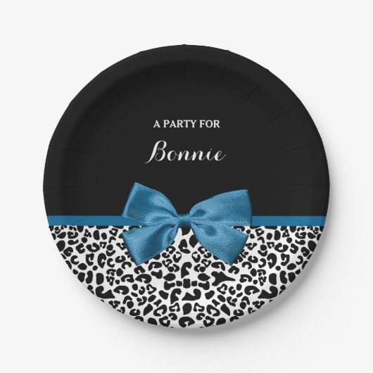 Girlaname Leopard Print Hübsch Blue Ribbon Bow Pappteller (Vorderseite)