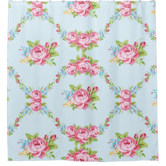 Girlande der Shabby Chic-Rosen, Blau, Duschvorhang (Vorderseite)