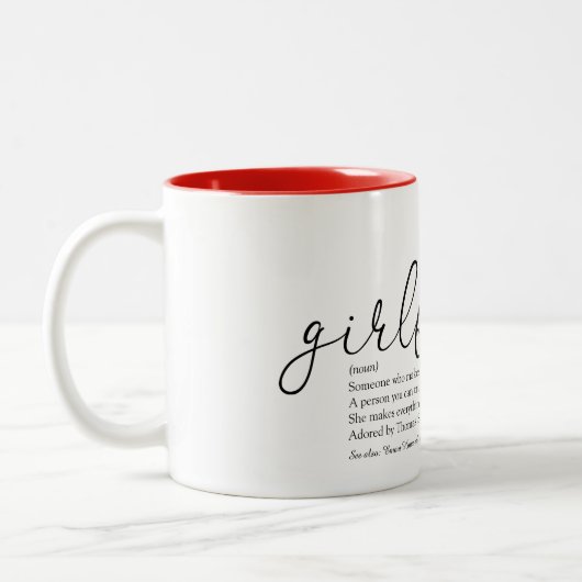 Girlfriend Definition Chic Script Liebe Herz Zweifarbige Tasse (Links)