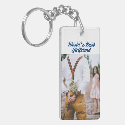 Girlfriend Foto Blue Script Schlüsselanhänger (Vorderseite links)