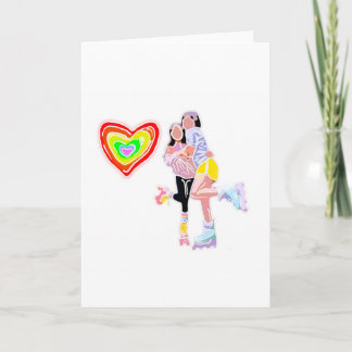 Girlfriends Roller Skate Rainbow Heart Karte