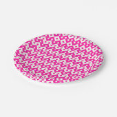 Girlie Candy Pink und White Geometric Paper Plate Pappteller (Schrägansicht)