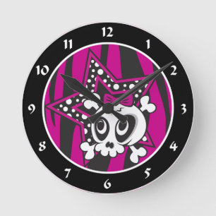 Girlie Emo Skull Runde Wanduhr