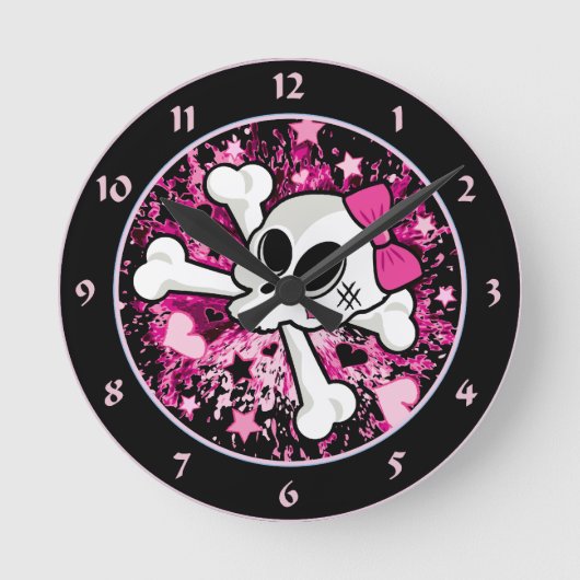 Girlie Skull Runde Wanduhr (Vorderseite)