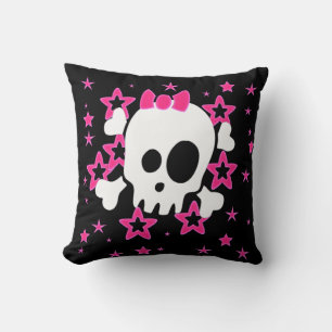 Girlie White Skull Black Throw Kissen