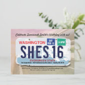 Girl's 16. Geburtstag Washington License Einladung (Stehend Vorderseite)