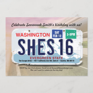 Girl's 16. Geburtstag Washington License Einladung