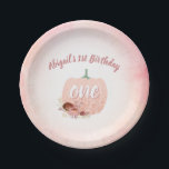Girls 1. Geburtstag Party Rose Gold Glitzer Pumpki Pappteller<br><div class="desc">Diese bezaubernde Papiertafel aus dem 1. Party bietet einen funkelnd Kürbis mit Aquarell-Blume und Rose-Gold-Glitzer. Dieses Design ist perfekt für die Herbstfeier eines Mädchens.</div>