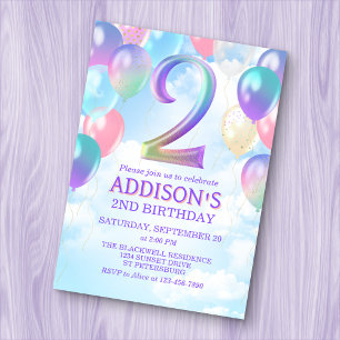 Girls 2. Geburtstag Rainbow Balloons Einladung