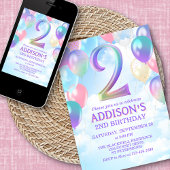 Girls 2. Geburtstag Rainbow Balloons Einladung