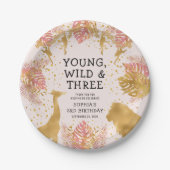 Girls 3. Geburtstag Party Pink Gold Safari Pappteller (Vorderseite)