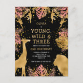 Girls 3. Geburtstag Party Pink Gold Safari Postkarte (Vorderseite)