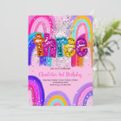 Girls 3rd Birthday Sequin Rainbow Party Invitation Einladung (Stehend Vorderseite)