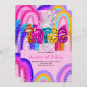 Girls 3rd Birthday Sequin Rainbow Party Invitation Einladung (Vorne/Hinten)