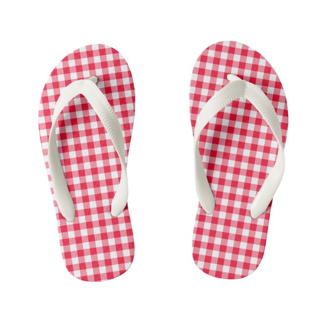 Girls Adorable Red Gingham Flip Flops Kinderbadesandalen (Fußbett)