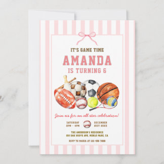 Girls All Star Sports Ball Games Birthday Party Einladung