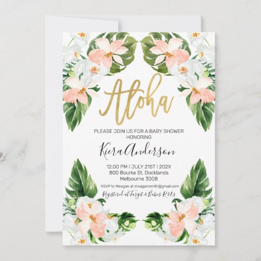 Girls aloha, tropische Babydusche Einladung (Vorderseite)