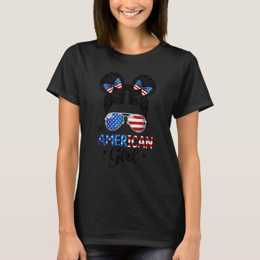 Girls American Flag Sonnenbrille 4. Juli Messy B T-Shirt (Vorderseite)