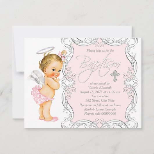 Girls Angel Baptisk Einladung (Vorderseite)