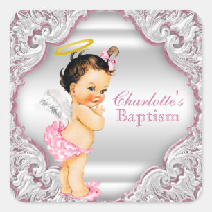 Girls Angel Taufe Christening Quadratischer Aufkleber