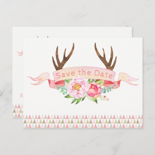 Girls Antler Baby Dusche Save the Date Postkarten (Vorne/Hinten)