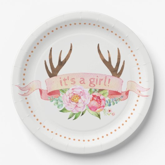 Girls Antler Baby Duschpapier Teller (Vorderseite)