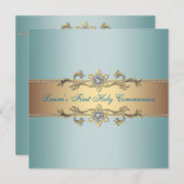 Girls Aquamarin Blue First Communion Einladung (Vorne/Hinten)