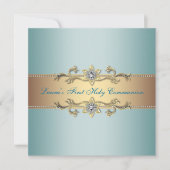 Girls Aquamarin Blue First Communion Einladung (Vorderseite)