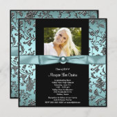 Girls Aquamarin Blue Foto Abschluss Einladung (Vorne/Hinten)